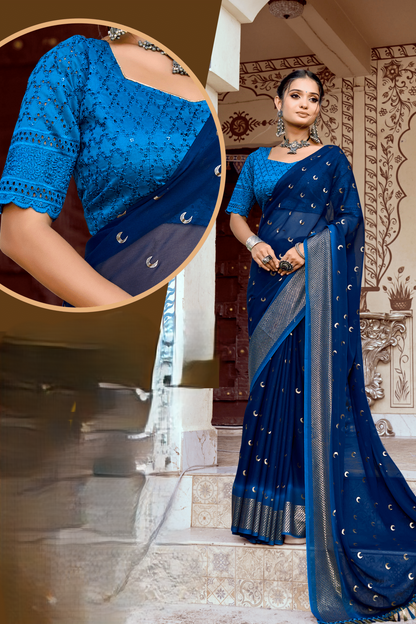 Chandra Kon Georgette Saree – Graceful Flow with Elegant Design for a Refined Look (8 Colours Available).