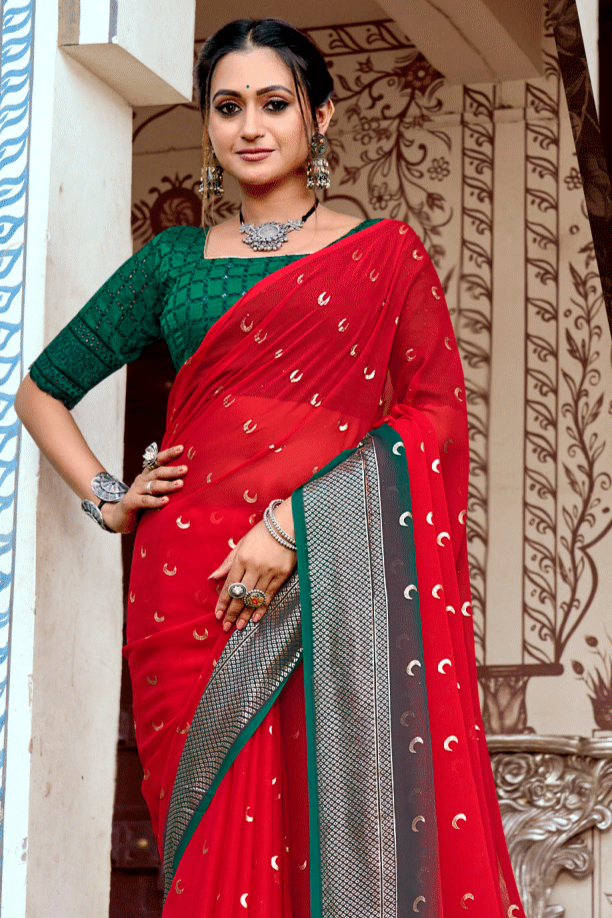 Chandra Kon Georgette Saree – Graceful Flow with Elegant Design for a Refined Look (8 Colours Available).