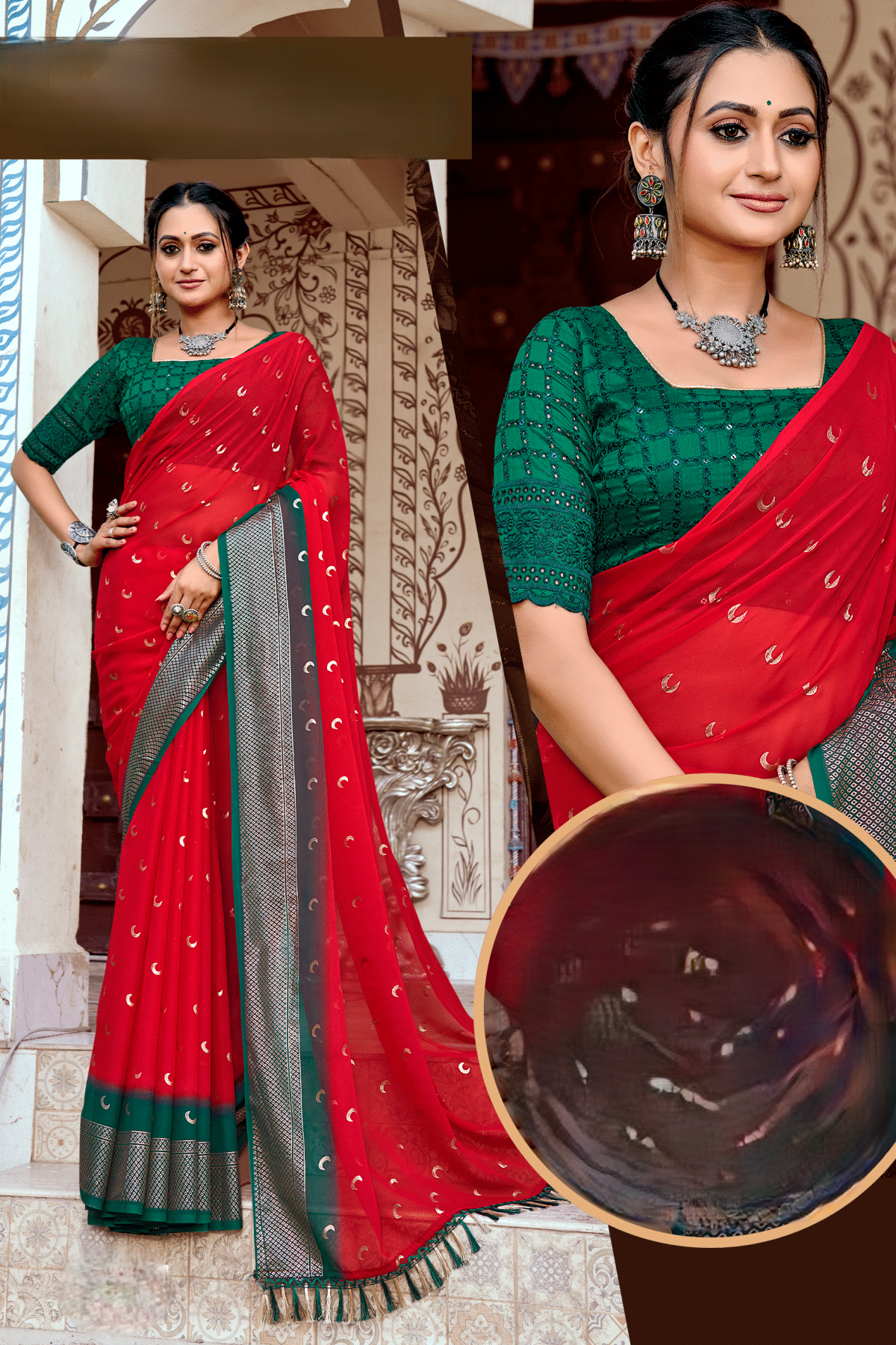 Chandra Kon Georgette Saree – Graceful Flow with Elegant Design for a Refined Look (8 Colours Available).