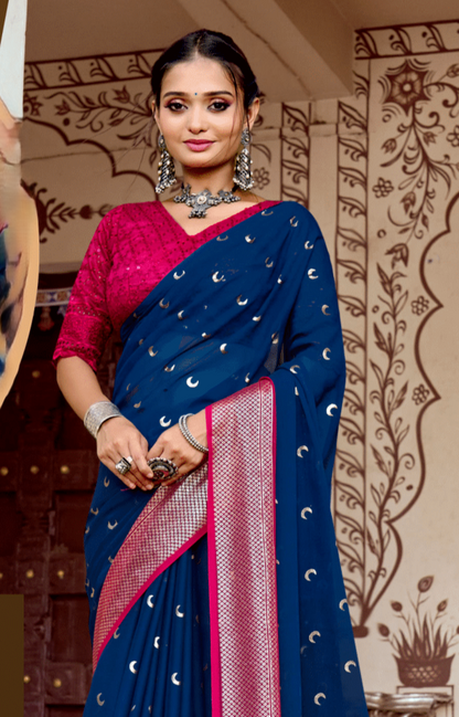 Chandra Kon Georgette Saree – Graceful Flow with Elegant Design for a Refined Look (8 Colours Available).