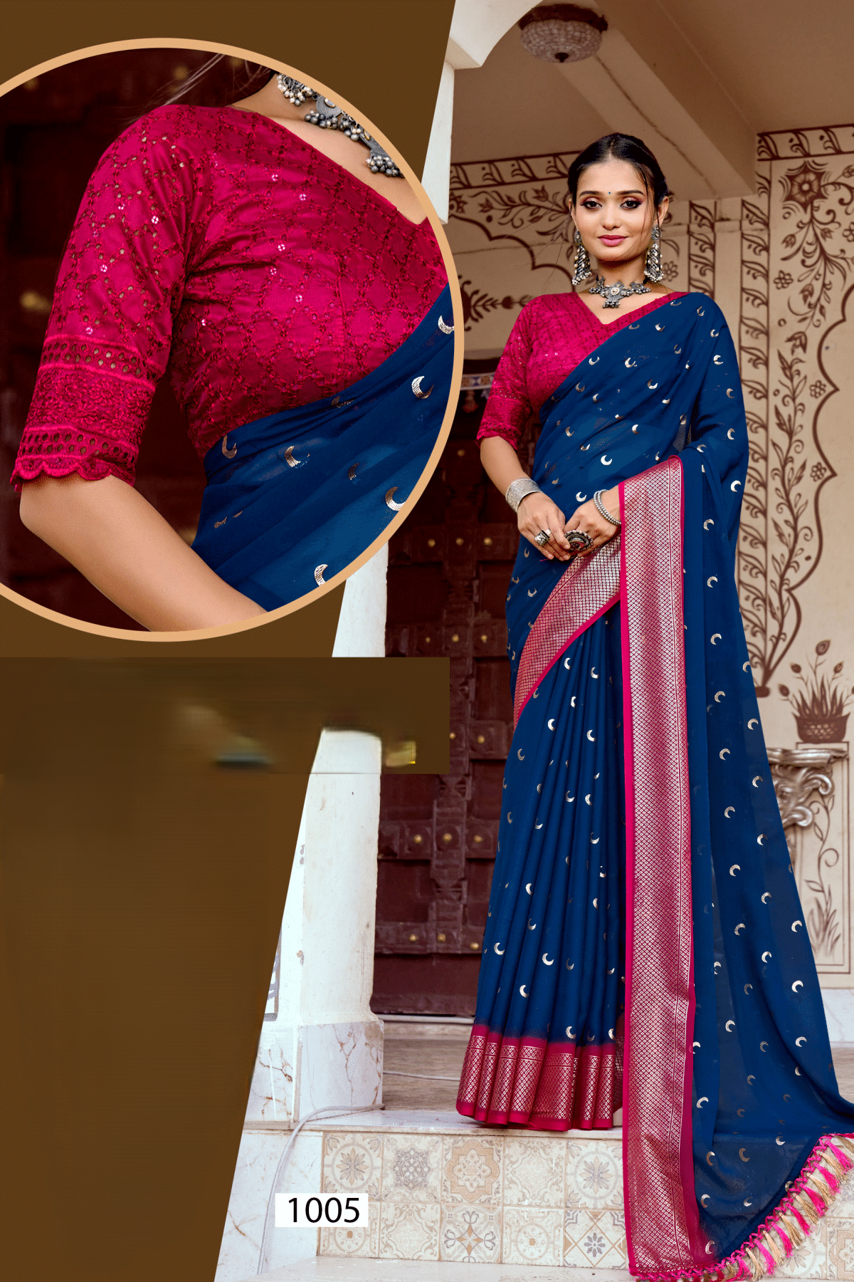 Chandra Kon Georgette Saree – Graceful Flow with Elegant Design for a Refined Look (8 Colours Available).