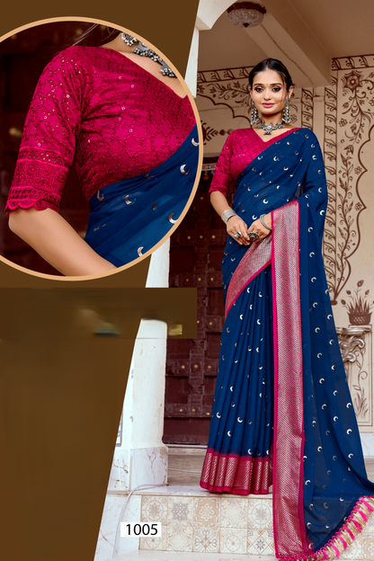 Chandra Kon Georgette Saree – Graceful Flow with Elegant Design for a Refined Look (8 Colours Available).