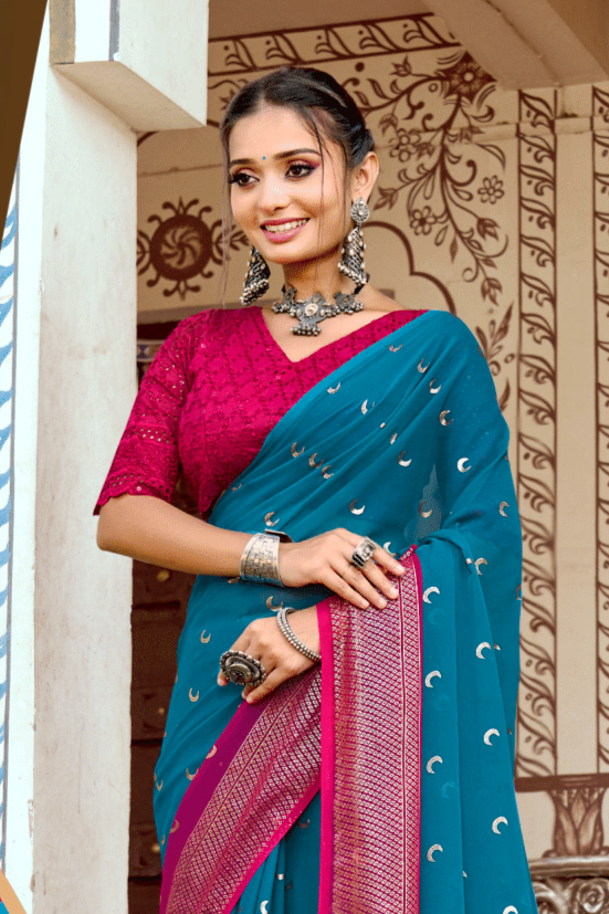 Chandra Kon Georgette Saree – Graceful Flow with Elegant Design for a Refined Look (8 Colours Available).