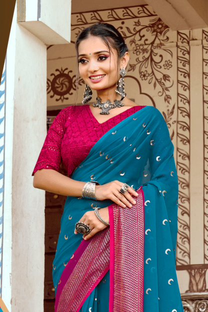 Chandra Kon Georgette Saree – Graceful Flow with Elegant Design for a Refined Look (8 Colours Available).