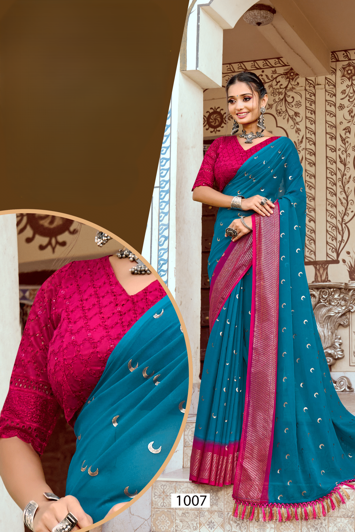 Chandra Kon Georgette Saree – Graceful Flow with Elegant Design for a Refined Look (8 Colours Available).