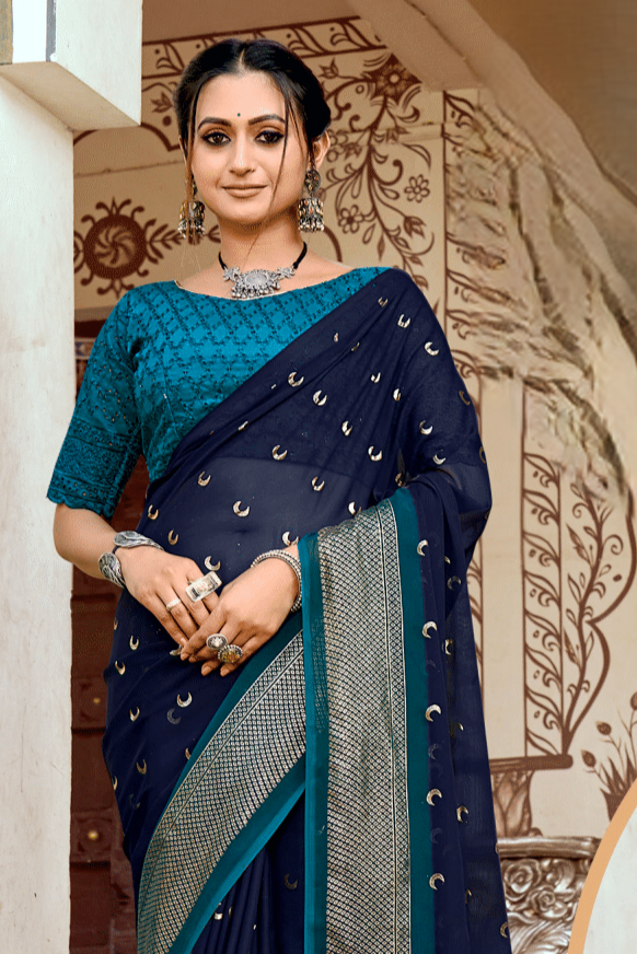 Chandra Kon Georgette Saree – Graceful Flow with Elegant Design for a Refined Look (8 Colours Available).