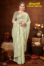 Classic Glass Tissue Multicolour Fancy Fabric Saree with tone to tone matching (6 Colours Available)