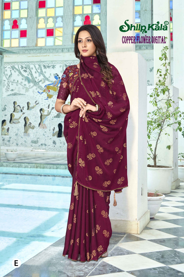 Copper Flower Multicolor Saree with Digital Printed Saree (8 Colours Available)