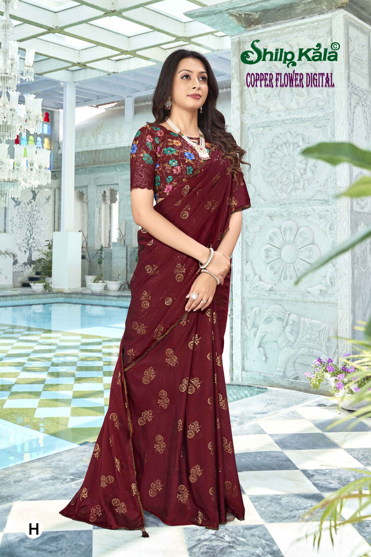 Copper Flower Multicolor Saree with Digital Printed Saree (8 Colours Available)