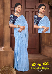 Chitrakut Mutliolor Chiffon Saree with Contrast Matching and Hand Word Blouse (8 Colours Available)