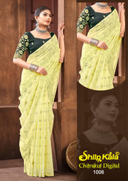 Chitrakut Mutliolor Chiffon Saree with Contrast Matching and Hand Word Blouse (8 Colours Available)