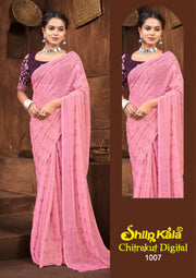 Chitrakut Mutliolor Chiffon Saree with Contrast Matching and Hand Word Blouse (8 Colours Available)