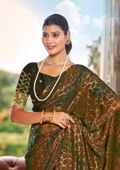 Decent Multicolour Georgette Saree with Leaf Print (8 Colours Available).