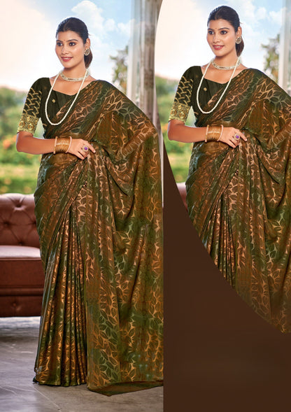 Decent Multicolour Georgette Saree with Leaf Print (8 Colours Available).