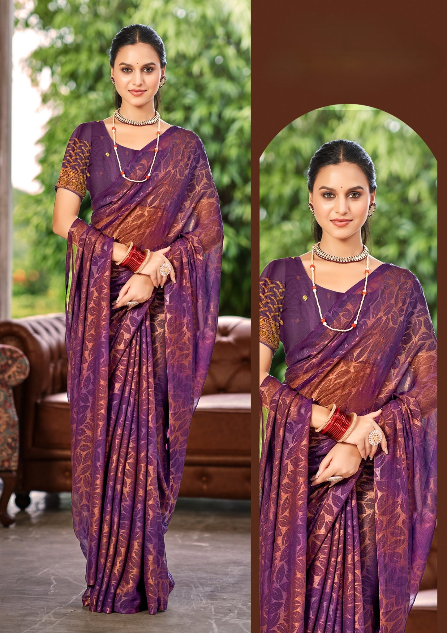 Decent Multicolour Georgette Saree with Leaf Print (8 Colours Available).