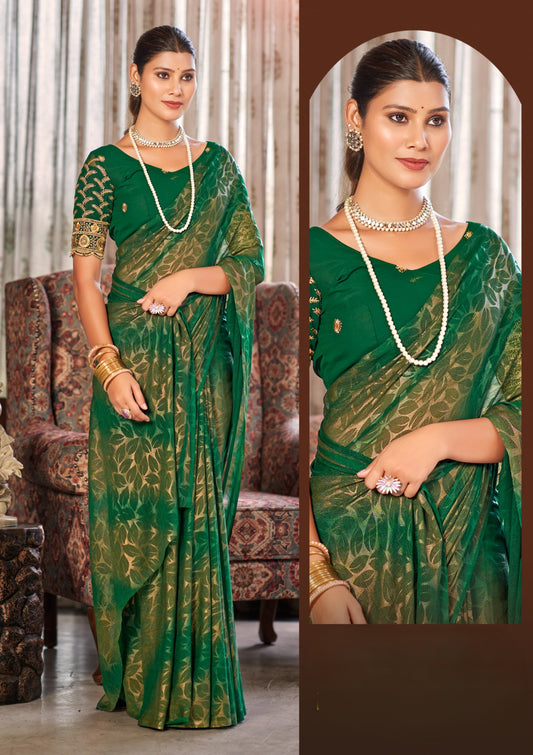 Decent Multicolour Georgette Saree with Leaf Print (8 Colours Available).