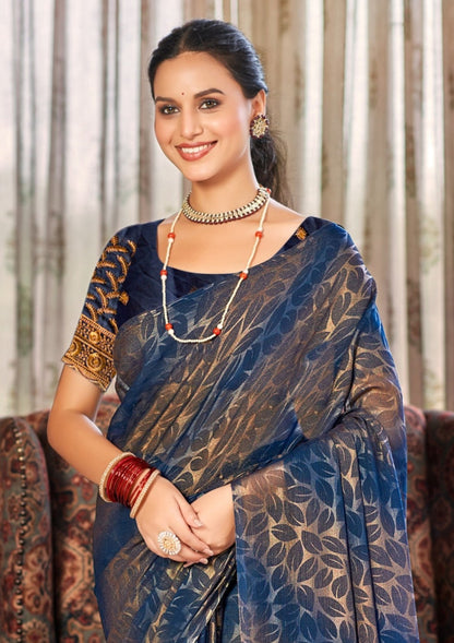 Decent Multicolour Georgette Saree with Leaf Print (8 Colours Available).