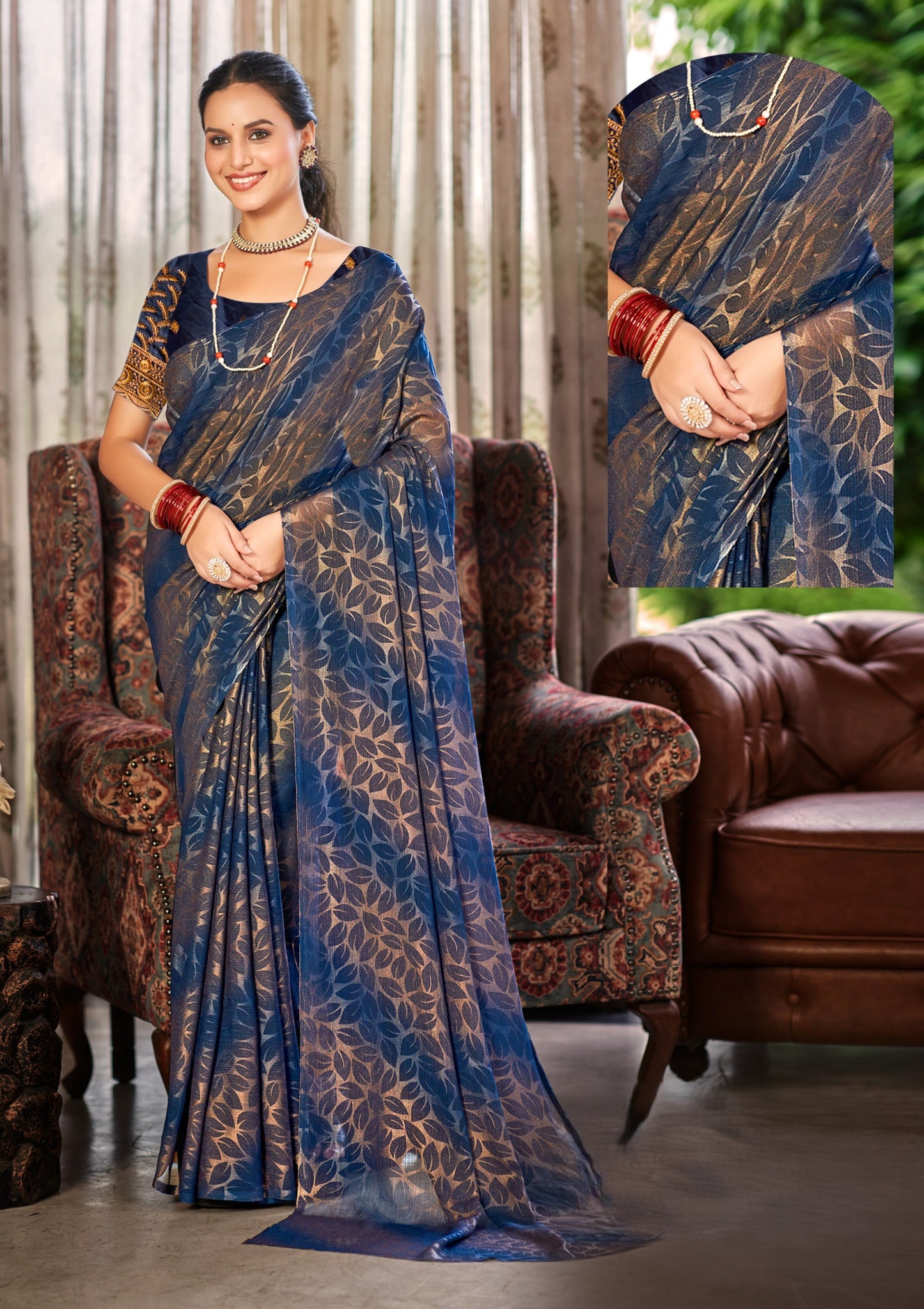 Decent Multicolour Georgette Saree with Leaf Print (8 Colours Available).