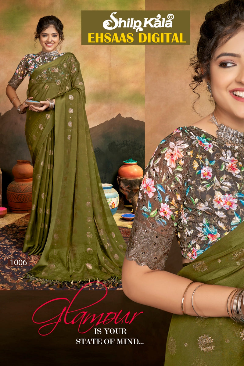 Ehsaas Multicolor Saree with Satin Patta and Tone to Tone Matching (8 Colours Available)