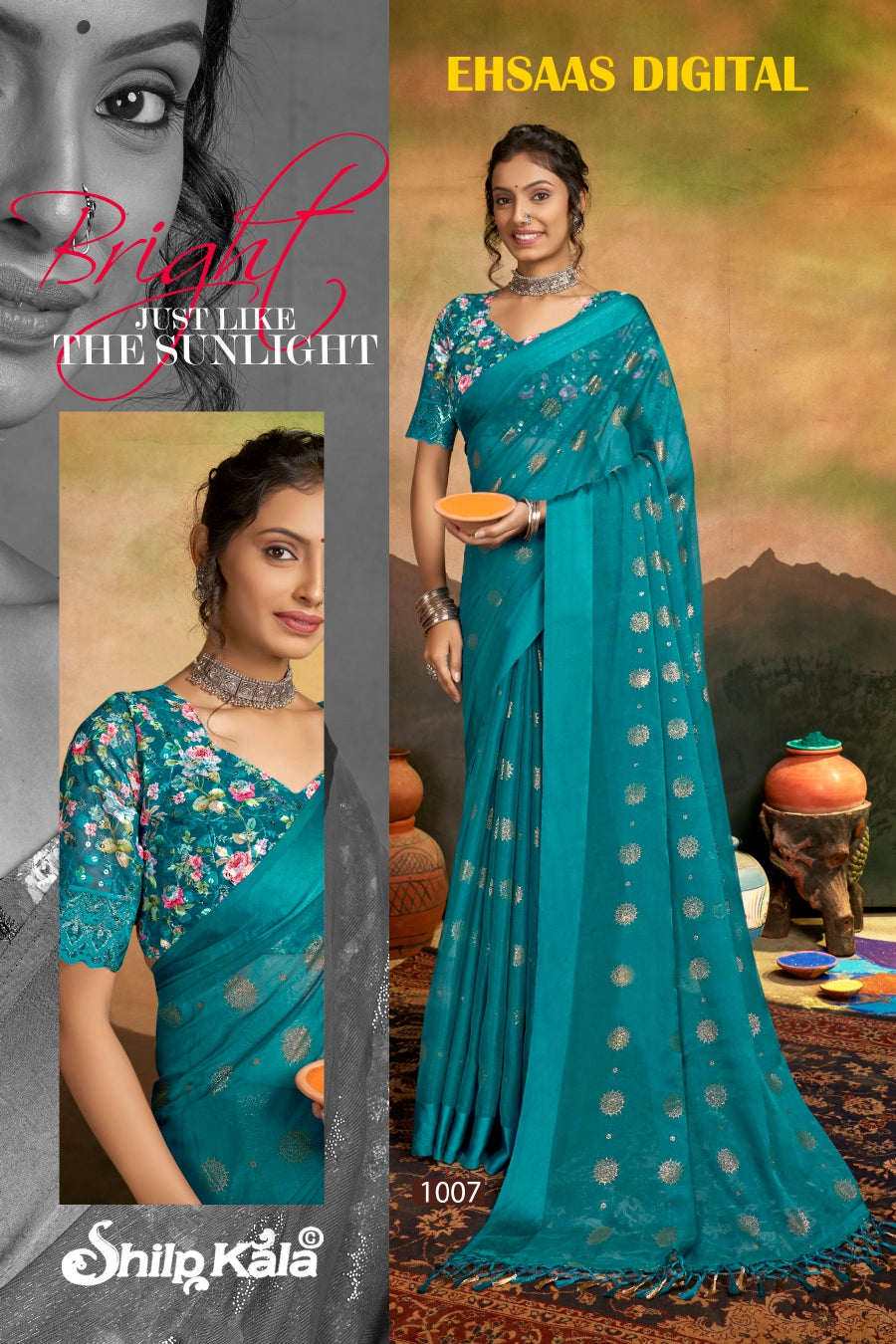 Ehsaas Multicolor Saree with Satin Patta and Tone to Tone Matching