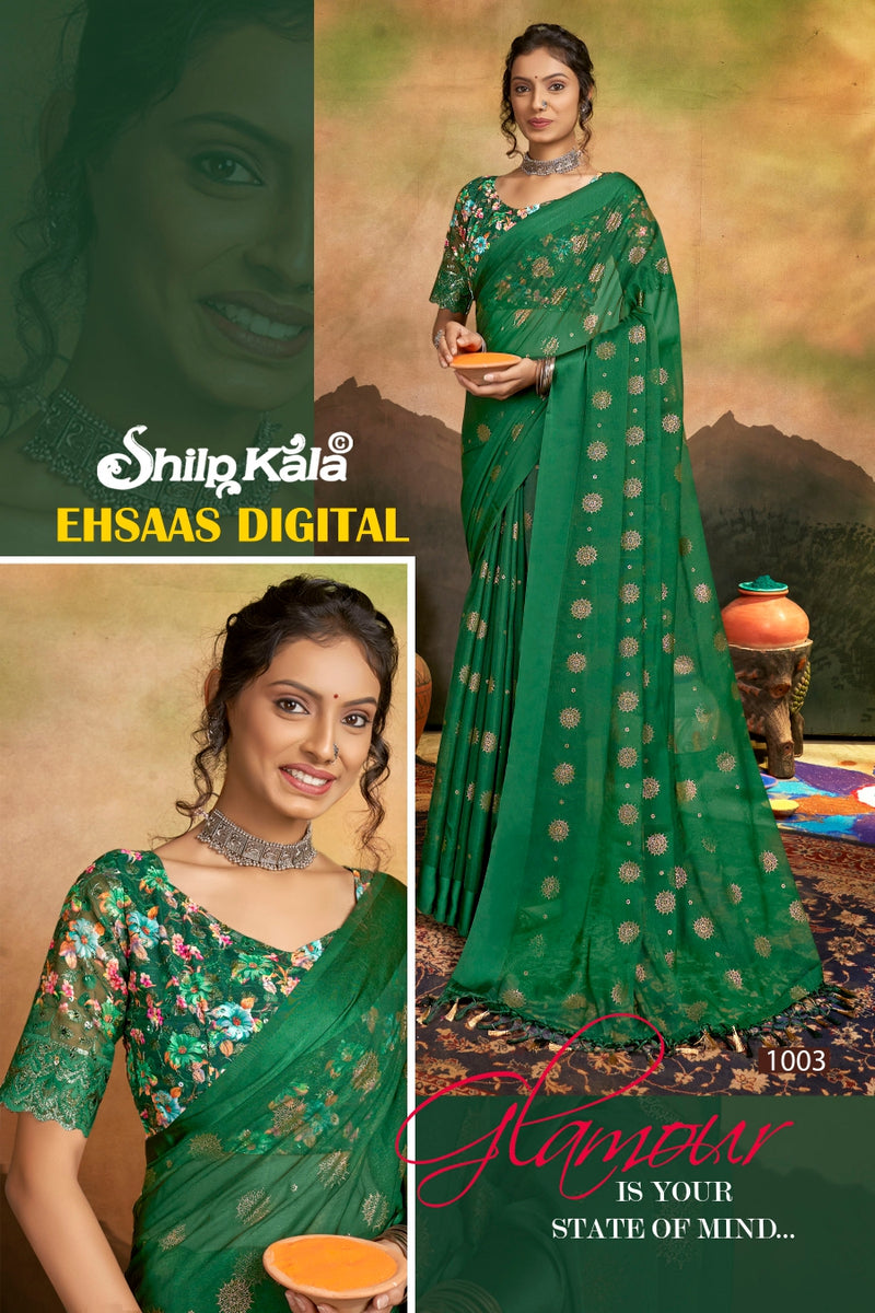 Ehsaas Multicolor Saree with Satin Patta and Tone to Tone Matching (8 Colours Available)