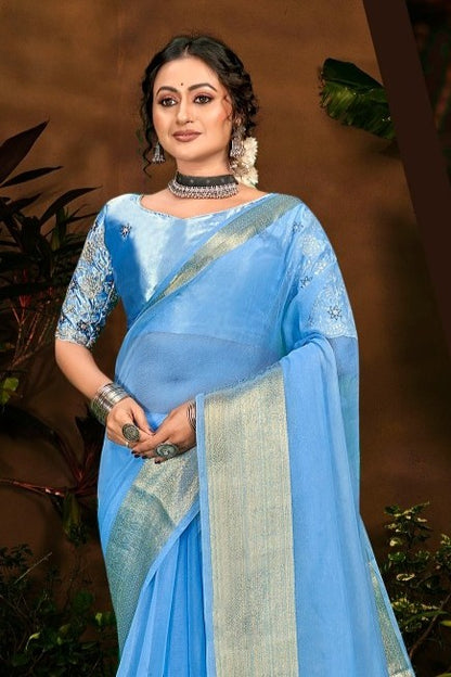 Everyday Multicolour Plain Saree with Satin Fancy Blouse (8 Colours Available).