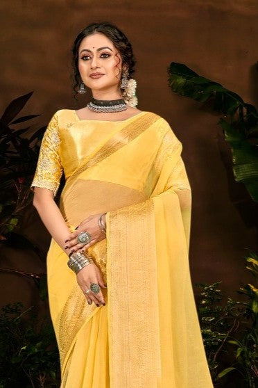 Everyday Multicolour Plain Saree with Satin Fancy Blouse (8 Colours Available).