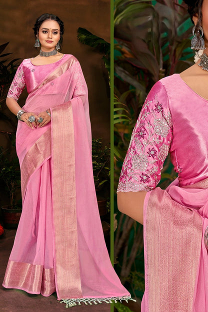 Everyday Multicolour Plain Saree with Satin Fancy Blouse (8 Colours Available).