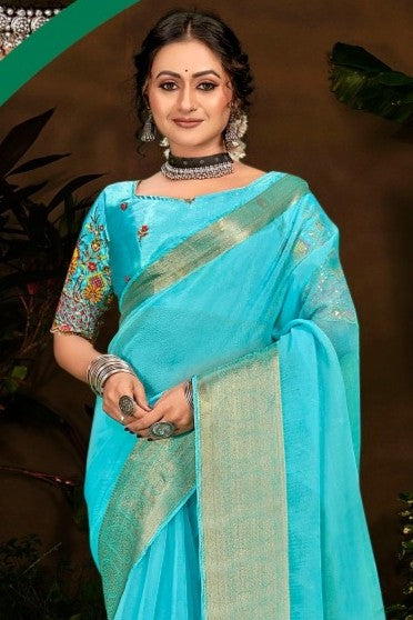 Everyday Multicolour Plain Saree with Satin Fancy Blouse (8 Colours Available).