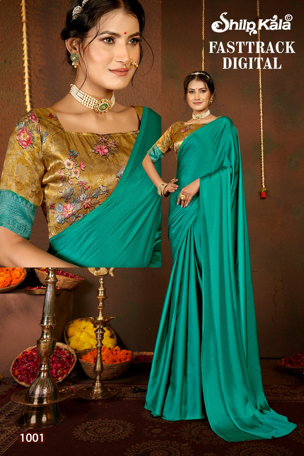 Fast Track Shilpkala Fashions Premium Satin Fabric Saree with Contrast Matching (8 Colours Available)