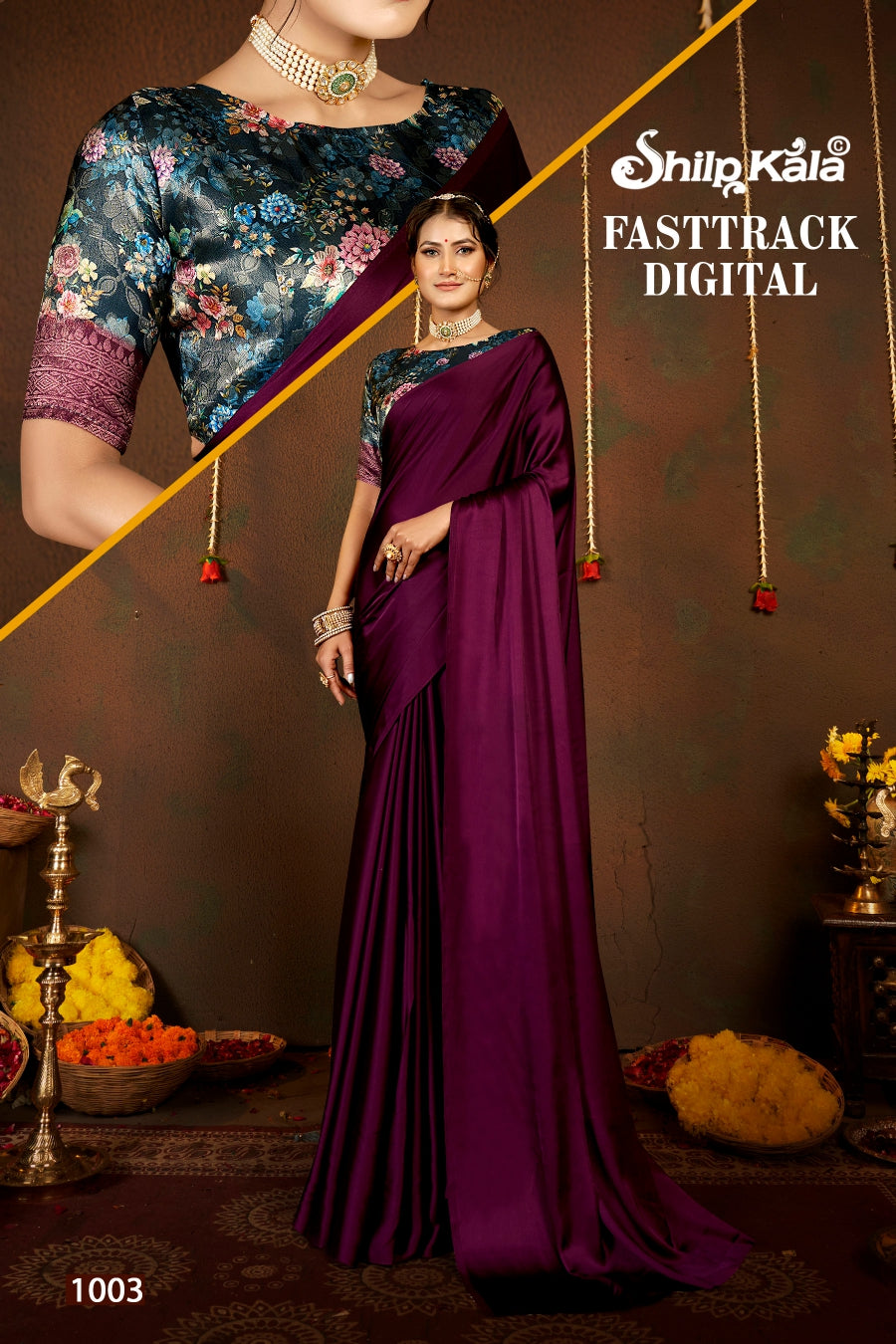 Fast Track Shilpkala Fashions Premium Satin Fabric Saree with Contrast Matching