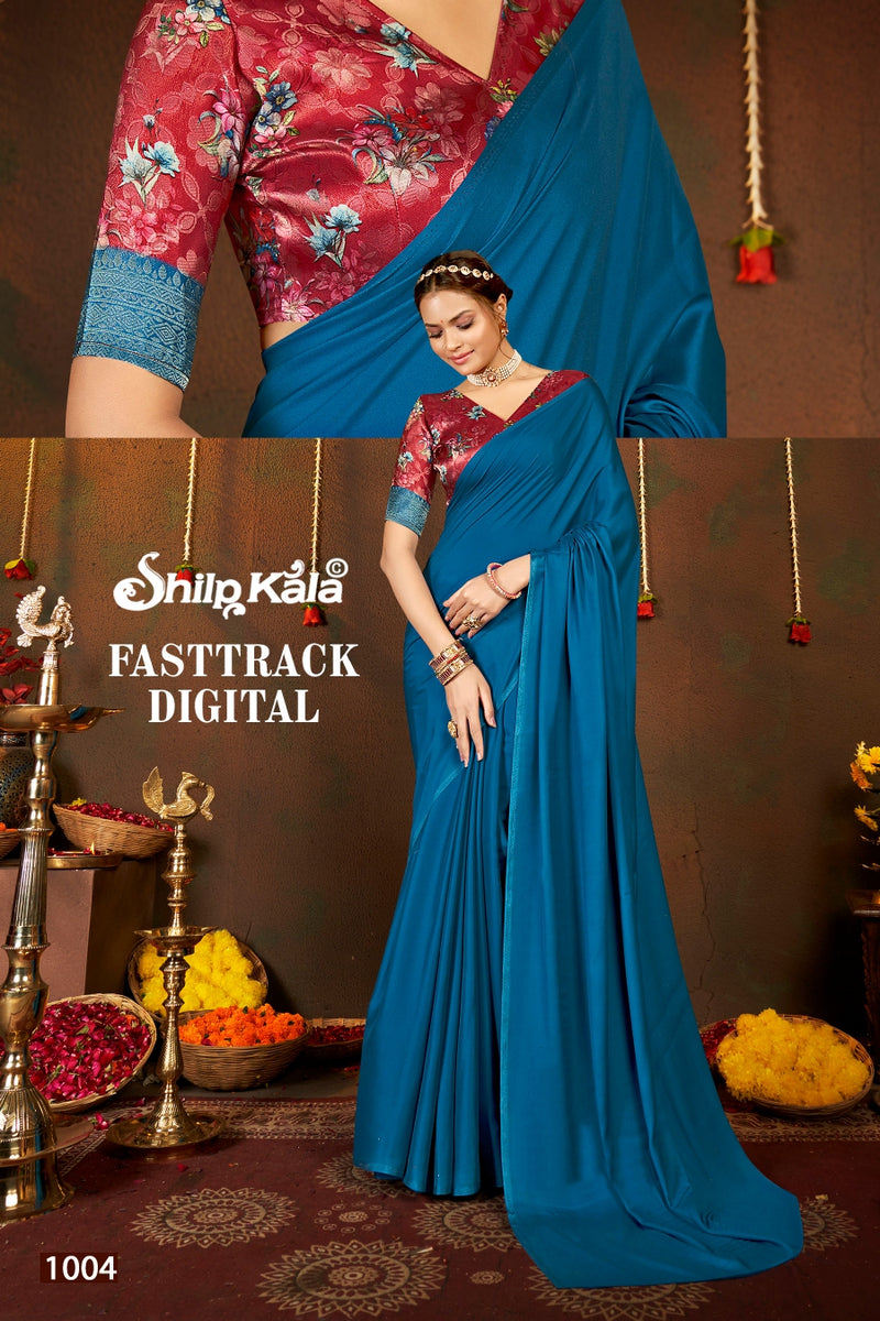 Fast Track Shilpkala Fashions Premium Satin Fabric Saree with Contrast Matching (8 Colours Available)