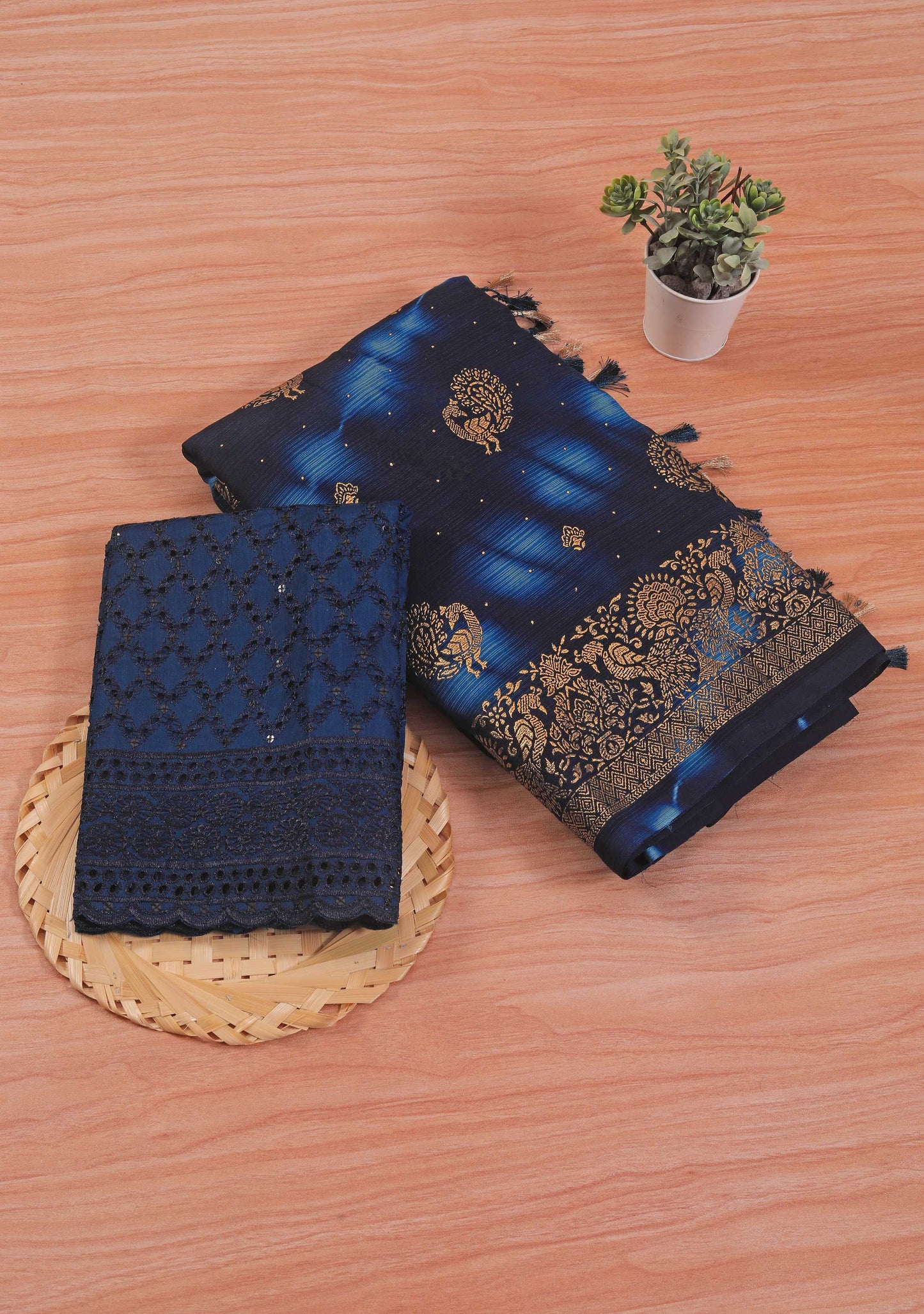 Google 2 Navy Blue Chiffon Saree with Prism Concept