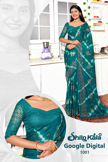 Google Multicolour Moss Chiffon Saree with Tone to Tone Matching. (8 Colours Available)