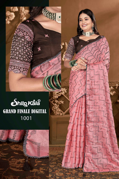 Grand Multicolor Saree with Hand Work Blouse and Silver Foil Saree