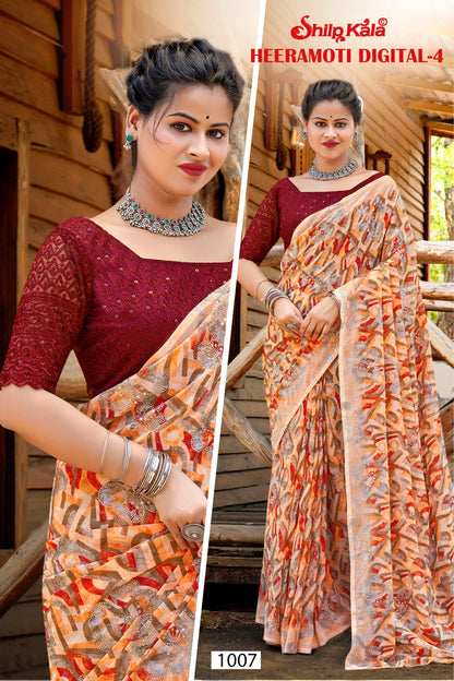 Heeramoti 4 Digital Printed Saree with Net Blouse