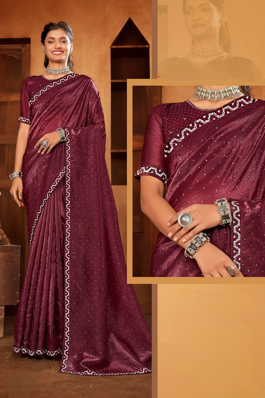 Hum Tum Glass Tissue Saree with Jarkan Concept and Tone to Tone matching (8 Colours Available).