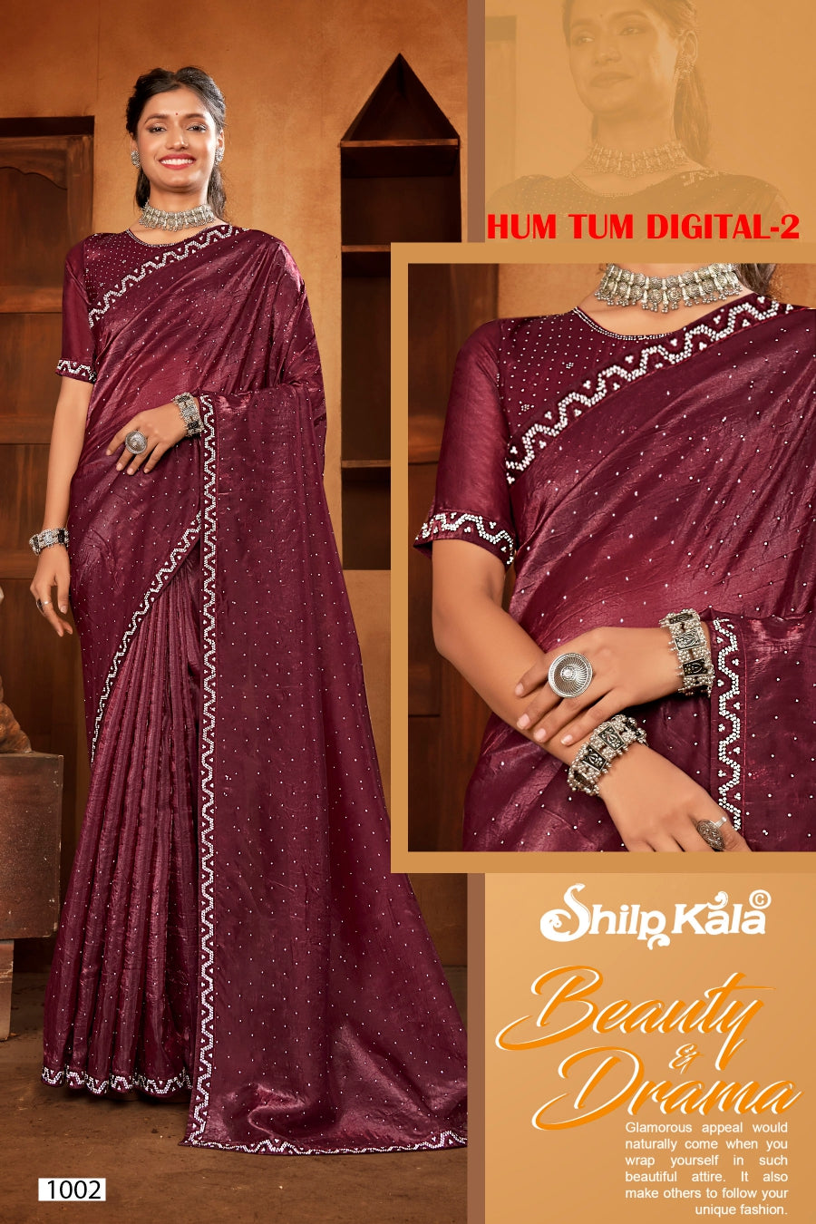Hum Tum Glass Tissue Saree with Jarkan Concept and Tone to Tone matching