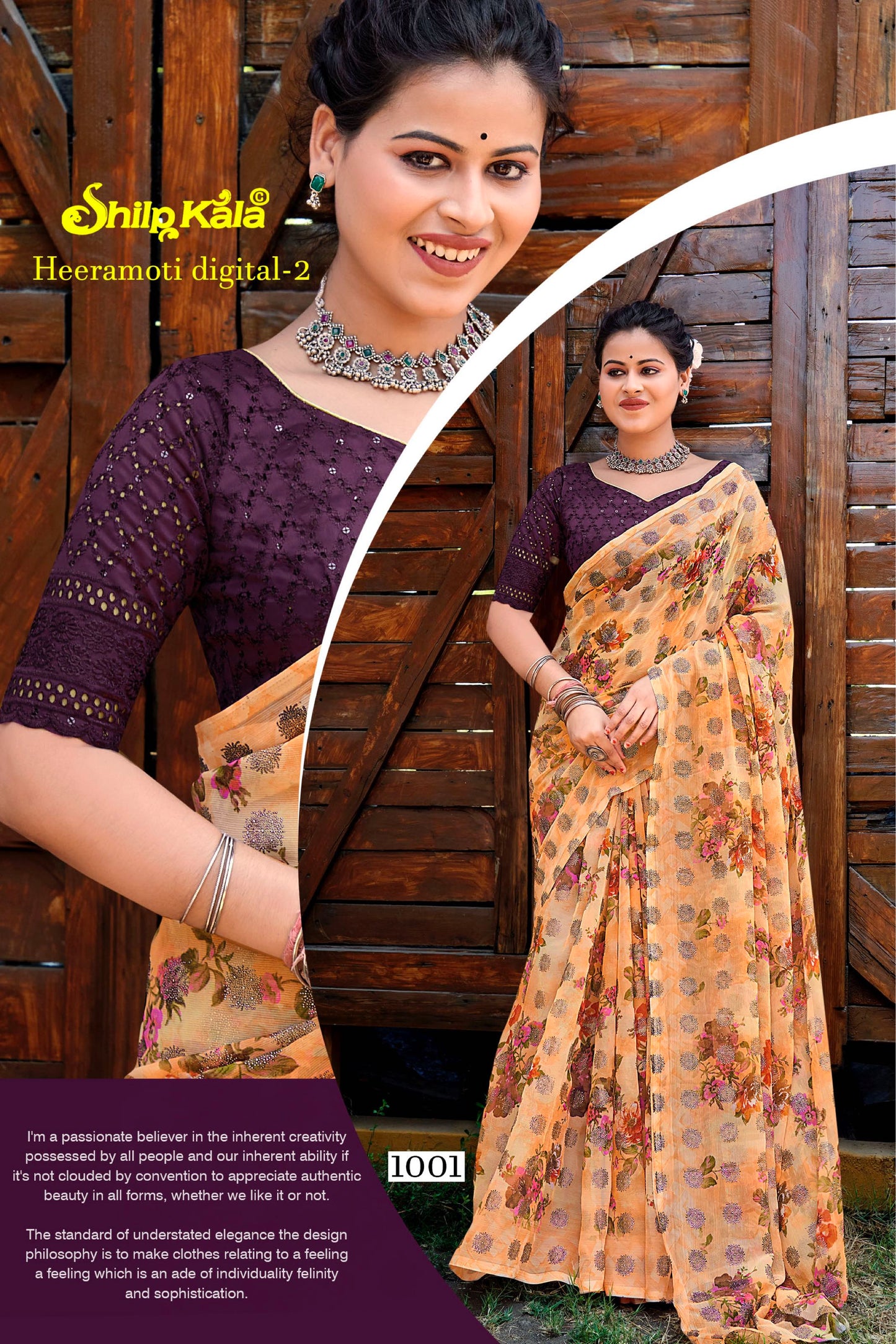 Heeramoti 2 Printed Multicolour Saree with Dusty matching and Chanderi Blouse