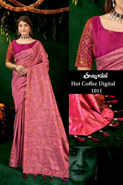 Hot Coffee Multicolor Columbus Saree with Contrast Colour Matching