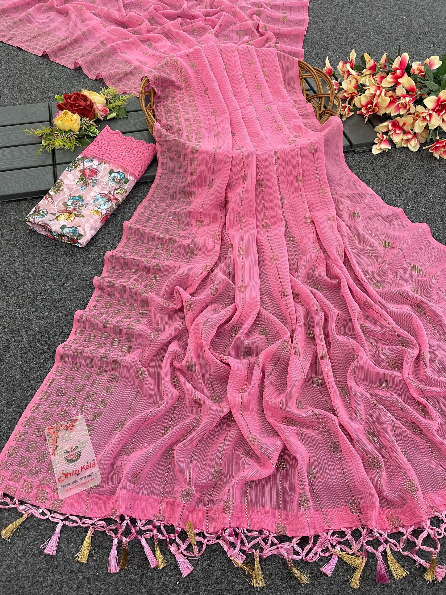 Swikar Multicolor Saree with Silver Foil Printing and Fancy Fabric (7 Colours Available).