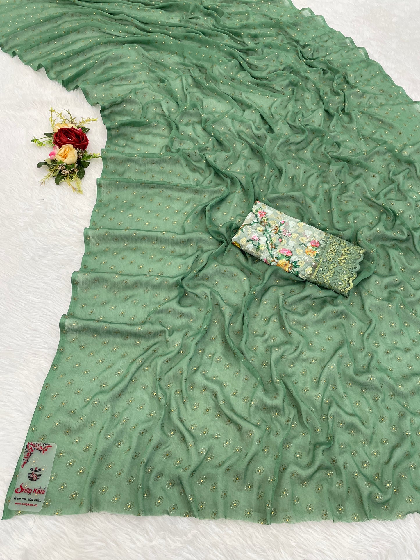 Vande Bharat Chiffon Saree with Digital Printed Blouse and Best Selling Saree Design. (8 Colours Available).