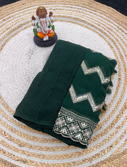 Roopkala Bottle Green Saree with Copper Foil and Work Blouse with Jhaalar