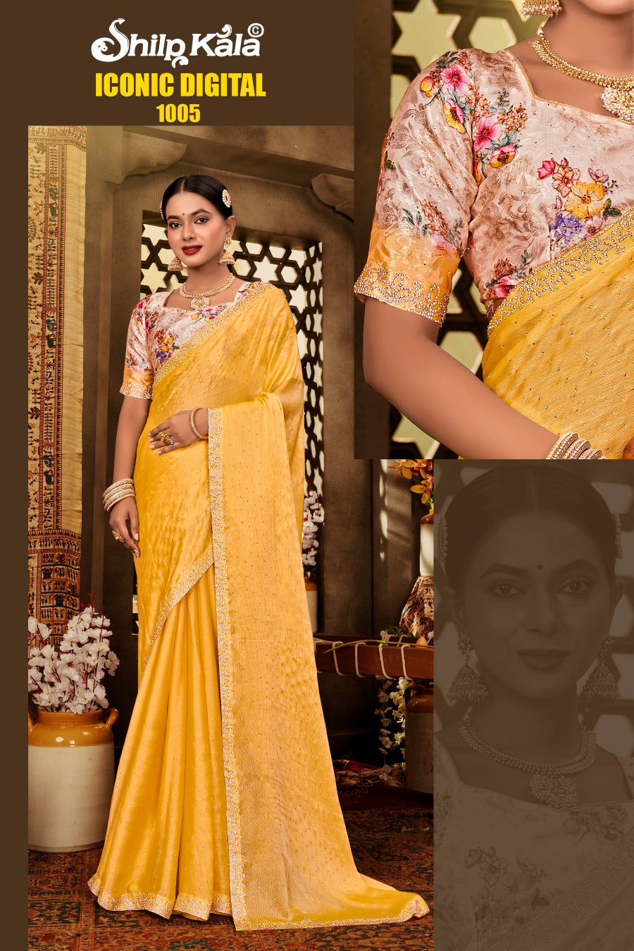 Iconic Shilpkala Saree with Jarkan Stone Work and Digital Shifli Blouse with Sequence Work
