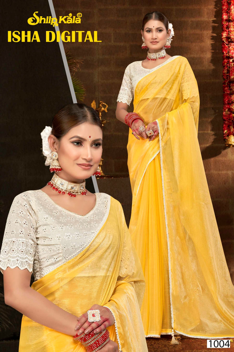 Isha Chiffon Saree with Contrast Matching Chanderi Blouse (8 Colours Available)