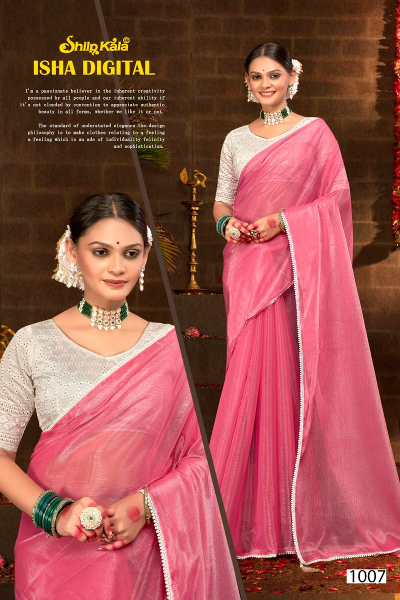 Isha Chiffon Saree with Contrast Matching Chanderi Blouse (8 Colours Available)