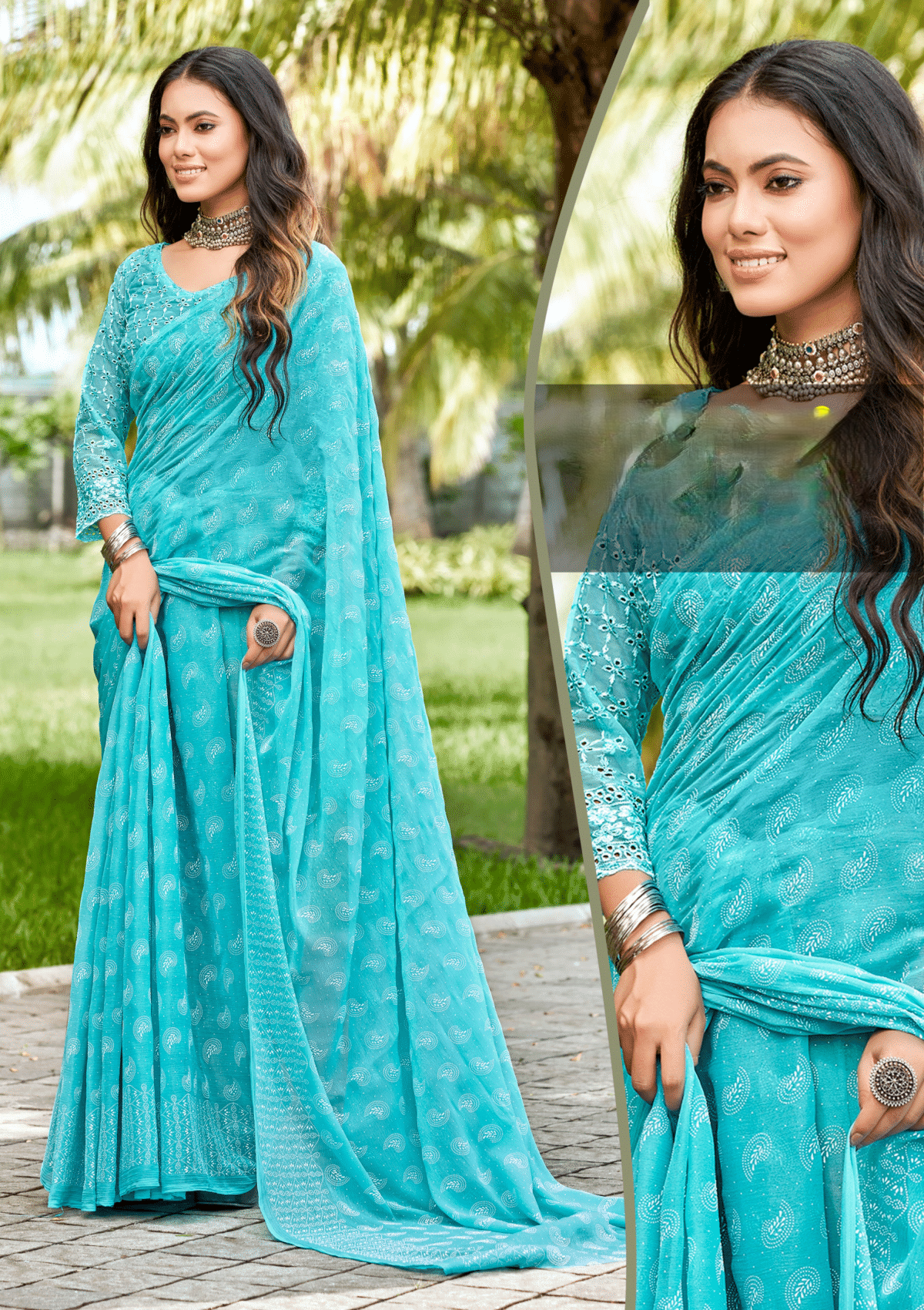 Jarki Chiffon Georgette Saree with Due Drop Concept (8 Colours Available).