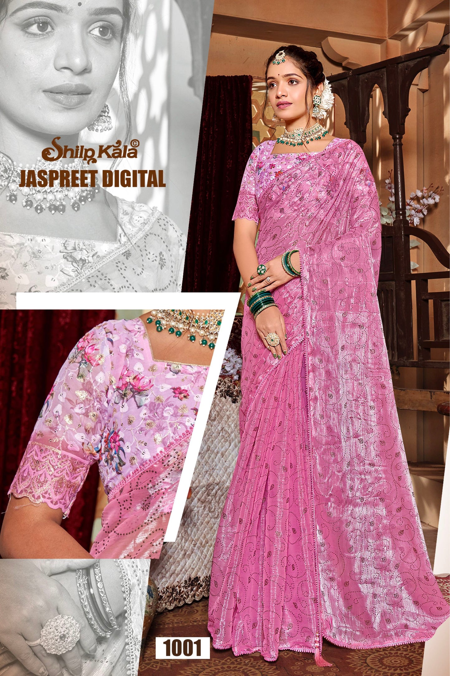 Jaspreet Multicolour Organza Saree with Digital Printed Shifli Blouse.
