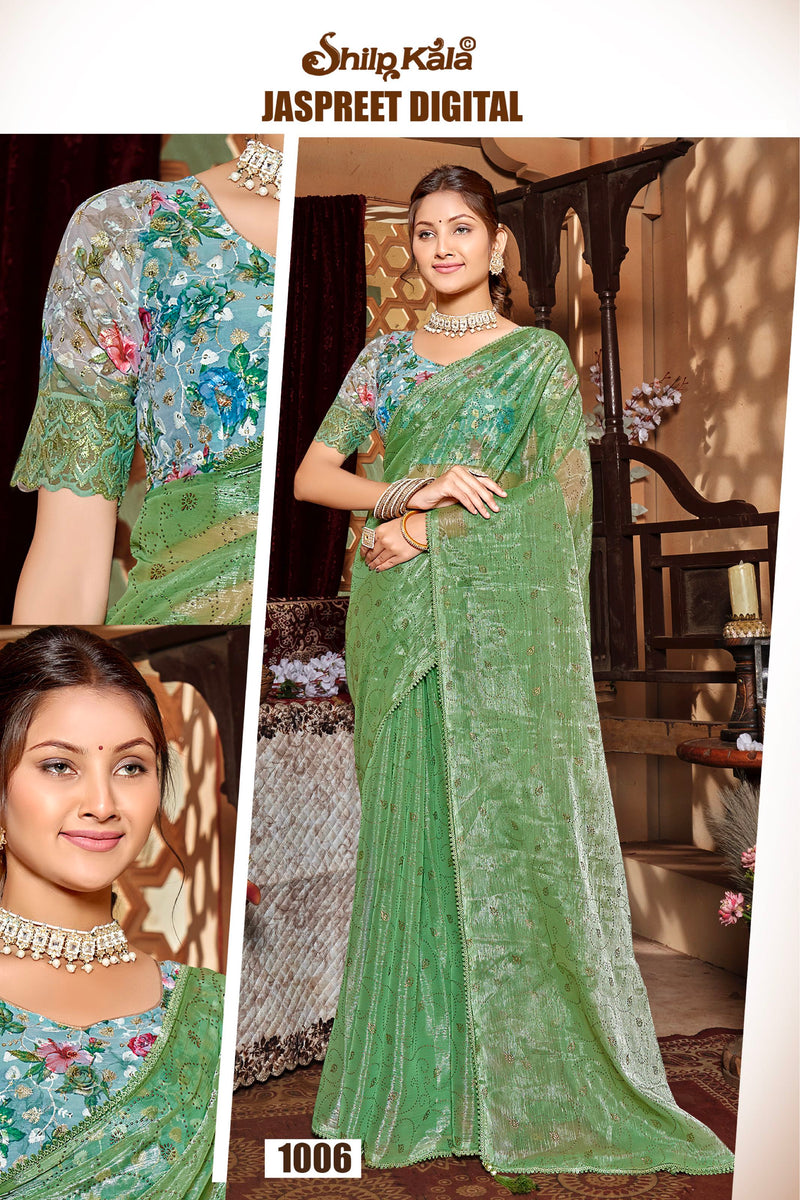 Jaspreet Multicolour Organza Saree with Digital Printed Shifli Blouse (8 Colours Available).