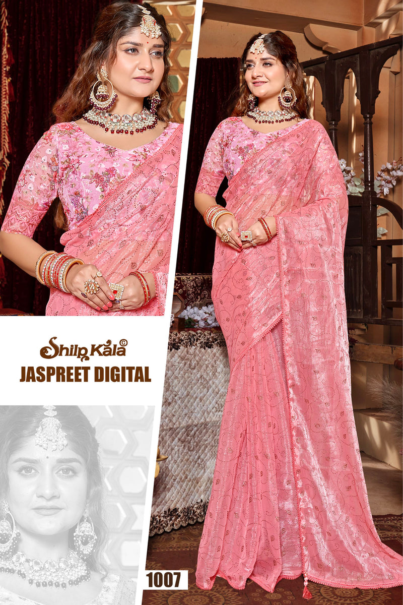 Jaspreet Multicolour Organza Saree with Digital Printed Shifli Blouse (8 Colours Available).